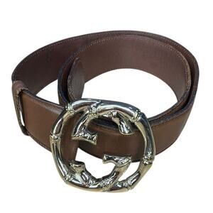 34. Gucci Brown Leather Gold Bamboo Belt